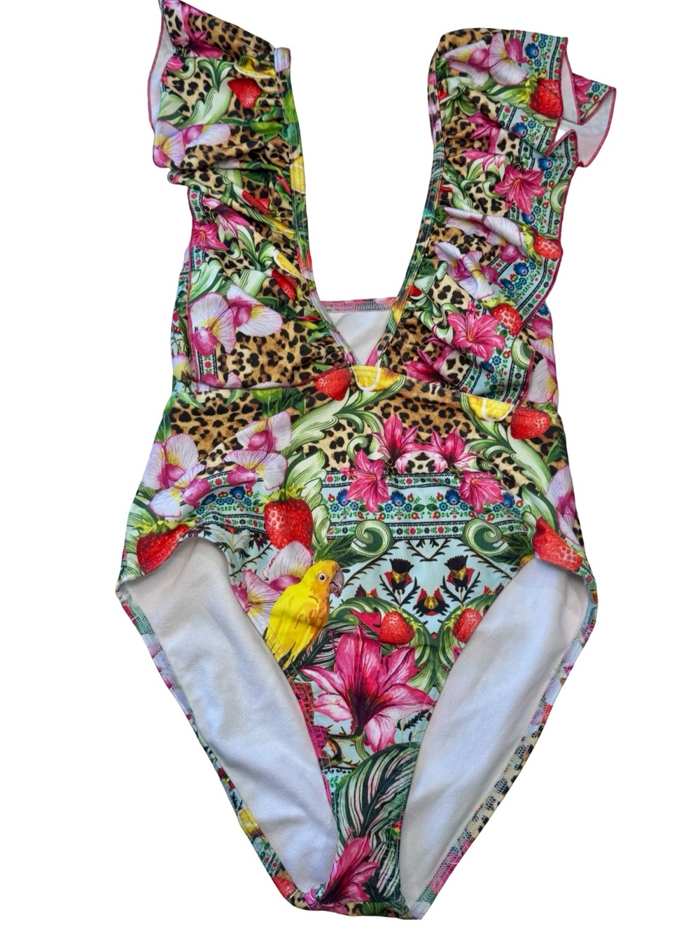 🌴🐆🔆 ASOS Tropical Floral & Animal Print One-Piece Swimsuit w/ Ruffled Sleeves